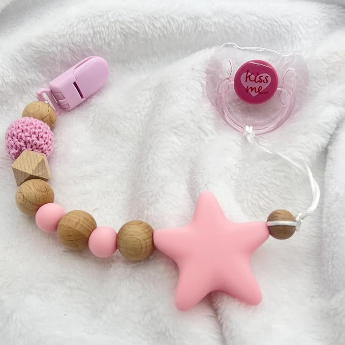 Magnetic Pacifier for Reborn Dolls - Strong Adsorption Star Pacifier Chain Clip - Fits 17-22 Inch Reborn Baby Dolls | Cute Pink Accessory Set