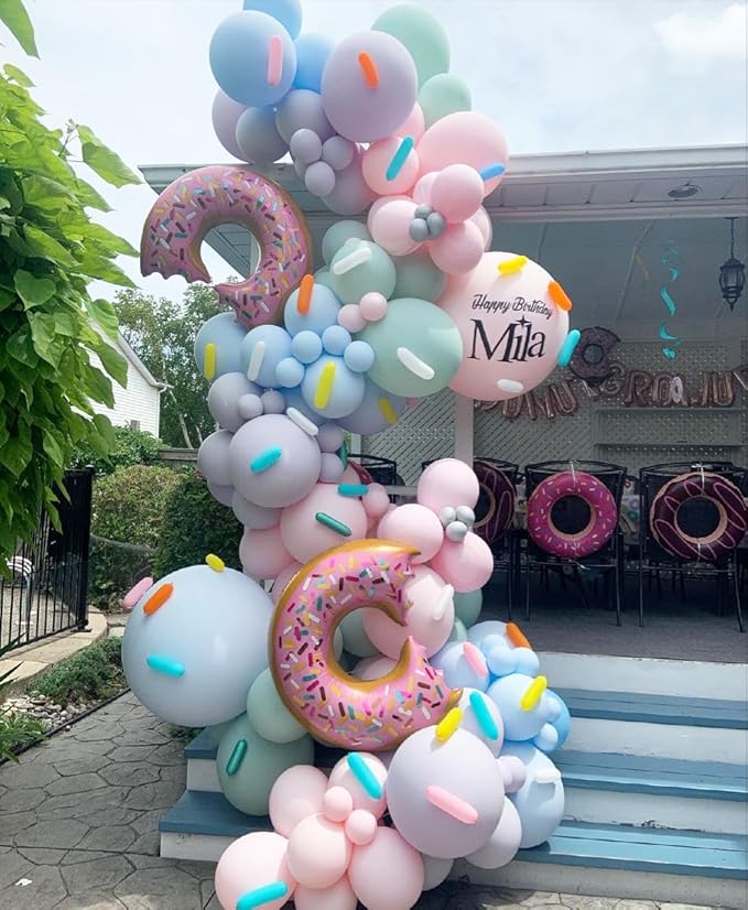 Donut Balloons, Pink Yellow Teal Balloons Pastel Pink Teal Sprinkles Confetti Balloons for Donut Theme Party Cutouts Birthday Party Balloons Arch Photo Props Favor Ideas Supplies