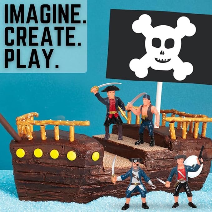 Liberty Imports 8 Piece Pirate Action Figures Playset in Assorted Poses and Weapons, Fun Pirate Men Party Favor for Kids (3.5 inch)