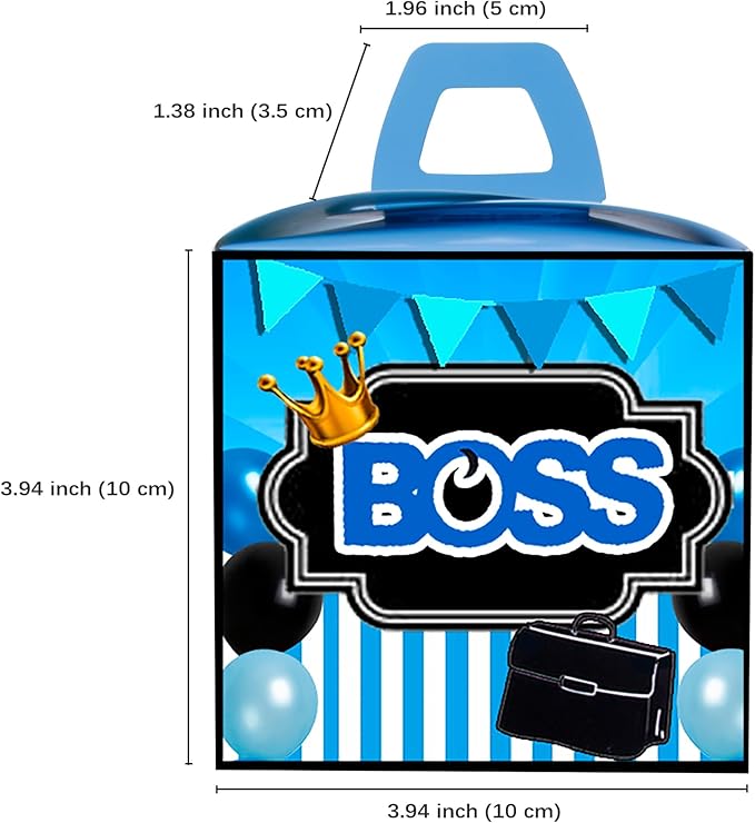 HAPPARTY BOSS Party Favor Gift Boxes 24 PCS,Blue BOSS Boy Goodie Candy Treat Boxe For 1st 2nd Birthday Decorations Supplies