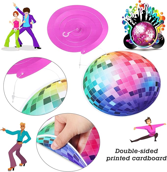Dianelhall 53 Pieces 70s Disco Party Decorations Disco Ball Hanging Swirls Ceiling Decor for Retro Fever 70's Boogie 1970s Birthday Hippie Party Favors
