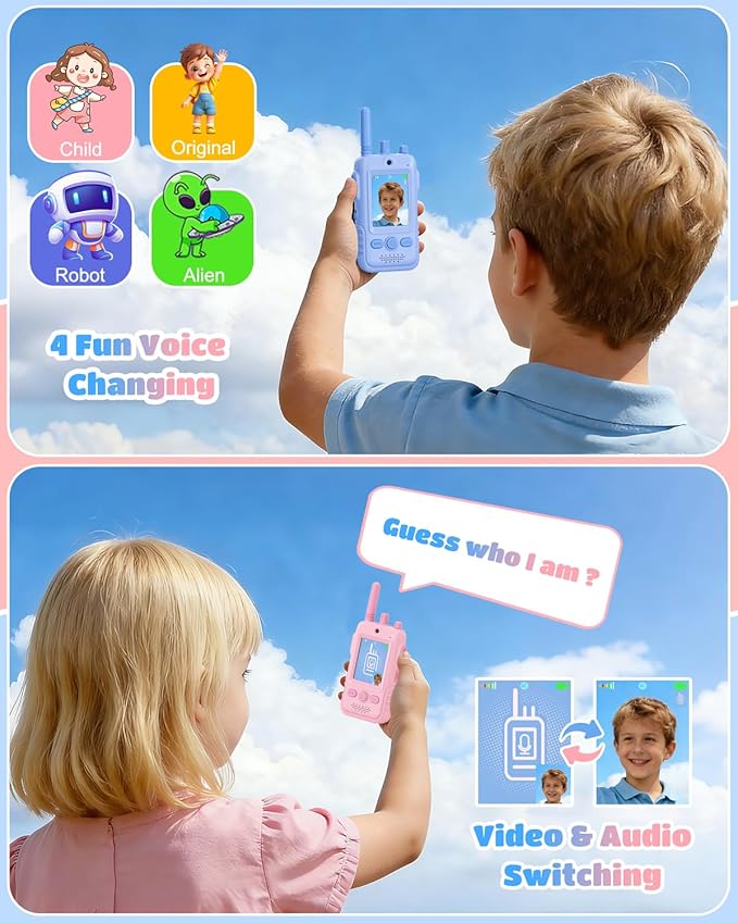 Walkie Talkies for Kids, 2 Pack Rechargeable Video Intercom Kids Walkies Talkies, Indoor Outdoor Toys Gifts for Family Games, Outside, Camping, Hiking for Boys Girls Ages 3-6(Pink+Blue)