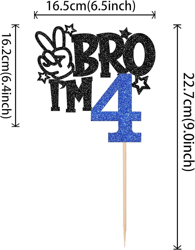 1 PCS Brother I'm 4 Cake Topper Glitter Star Happy 4th Birthday Cake Pick Bro I'm 4 Cake Decoration It's My 4th Birthday Decorations for Boys Cheers to 4 Years Old Birthday Party Supplies Blue
