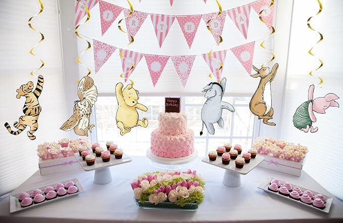18Pcs Winnie Baby Shower Decorations Classic Pooh Hanging Decorations Swirls for Birthday Supplies Oh Baby Party Deocration