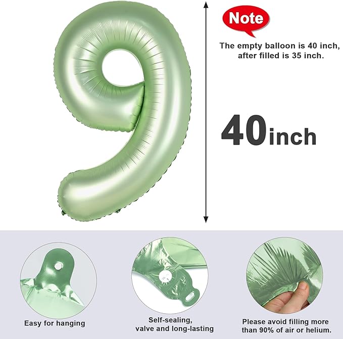 40 Inch Olive Green Numbers 9 Balloon, Balloons Decorations for 9 19 90 Birthday Party, Engagement, Wedding, Graduations, Photo Shoot Supplies
