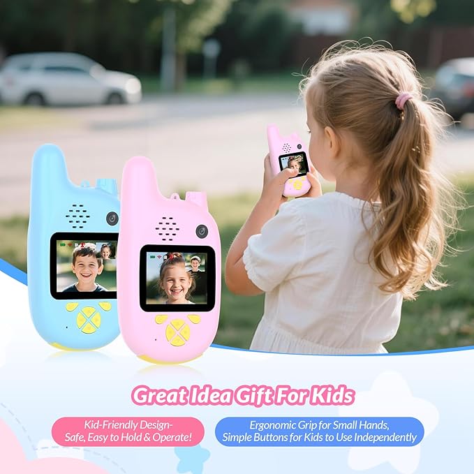 Video Walkie Talkies for Kids with Dual Cameras,2 Pack Rechargeable Kids Walkie Talkies Toys for Ages 3-9 Year Old Boy Girl, Birthday for 3 4 5 6 7 8 Year Old Boys Girls,Indoor&Outdoor