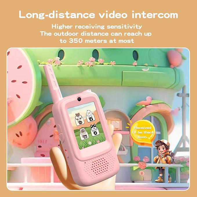 Kids Video Walkie Talkie Set, 2 Video Walkie Talkie Toys for Kids with 2.0" Screen, Voice Changer, Voice Chat,Photo Share,Emojis,300m Range, Blue and Pink, for Children 3-12 Years (Pink+Blue)