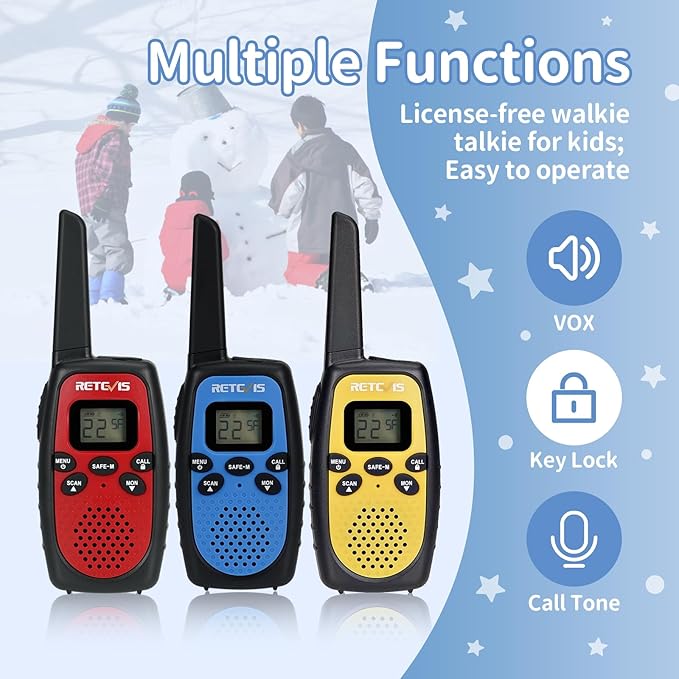 Retevis RT628S Walkie Talkies, RT628 2.0 Newer Version Portable FRS Two-Way Radios, Safe Mode, VOX Hands Free, Birthday Gifts Walkie Talkies for Adults Kids Camping Hiking Adventure (3 PCS)