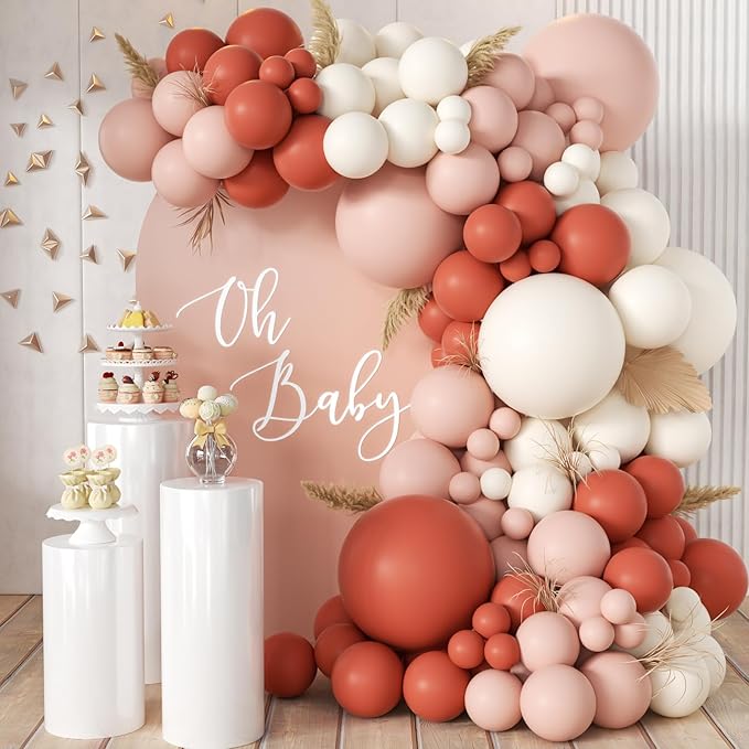 Orange Pink Blush White Balloon Garland Arch Kit, 155Pcs Latex Balloons Different Size 18 12 10 5 inch for Baby Shower Gender Neutral Orange Citrus Kids Birthday Party Backdrop Decorations