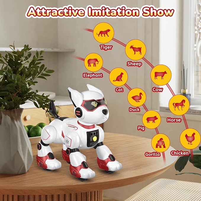 PeachLeaf Robot Dog Toy for Kids, Programmable Interactive RC Pet with Voice Control & Touch Sensor, Imitates Animal Sounds, Plays Music, Dance Modes, Robotic Puppy Toy for Kids Boys & Girls (Red)