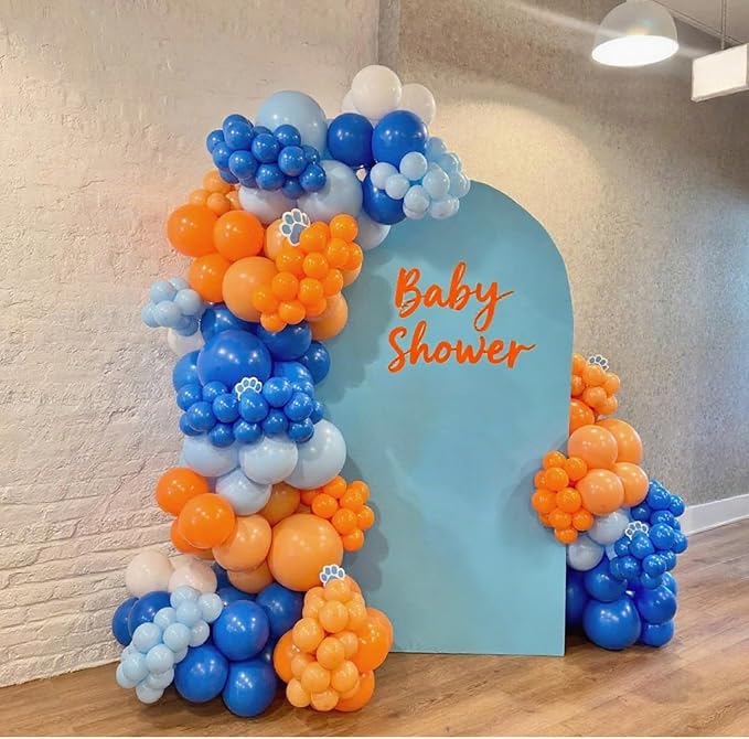 Orange and Blue Balloons,12 Inch Royal Light Blue and Orange White Latex Party Balloon for Girls Boy Birthday Party Baby Shower Graduation Decorations