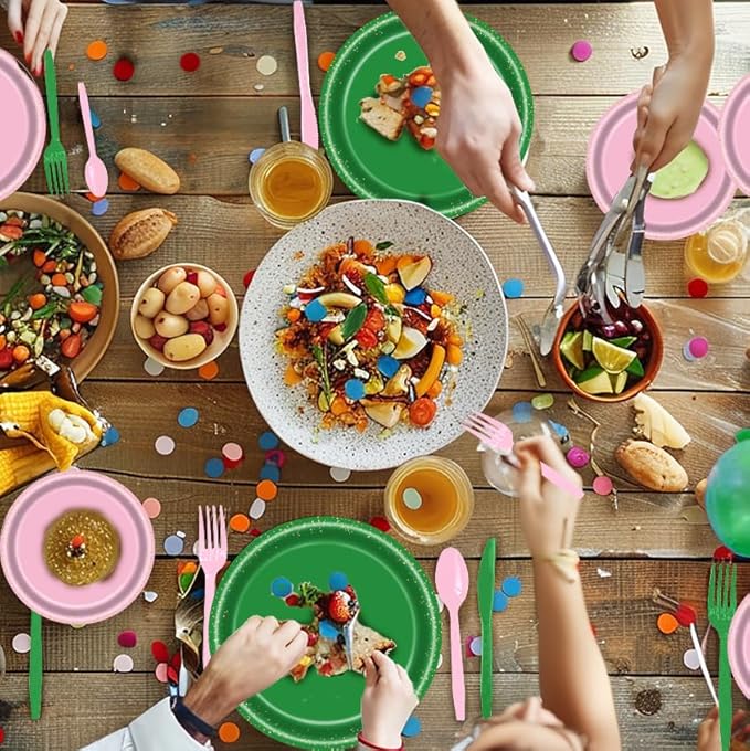 142pcs Pink and Green Witch Party Decorations Tableware, Witch Table Centerpieces Party Supplies, Tableware Set Cups for Girls Birthday Party Decorations Severs 20 Guests