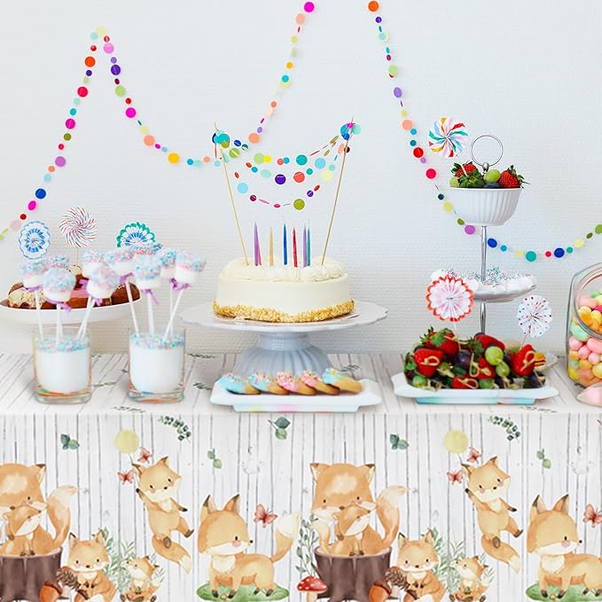 Oudain 3 Pcs Woodland Animals Plastic Tablecloth Forest Wild Creatures Baby Shower Table Covers for Woodland Themed Birthday Table Decoration Neutral Gender Reveal Decor Supplies 51 x 86.6 Inch
