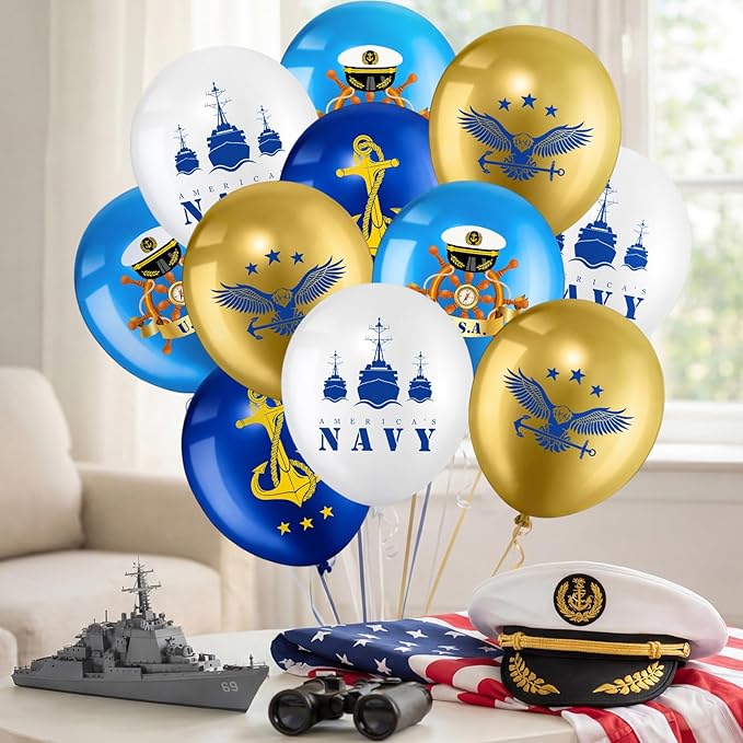 Skylety 24 Pcs U. S. Navy Party Balloons Veterans Day Memorial Independence Day Deployment Returning Back Military Army Retirement Party Supplies Decorations for Birthday