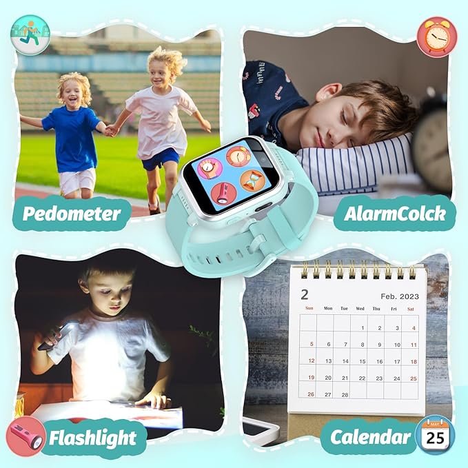 Kids Smart Watch with Puzzle Games HD Touch Screen Camera Video Music Player Pedometer Alarm Clock Flashlight Fashion Kids Smartwatch Gift for 6-13 Year Old Boys Girls Toys