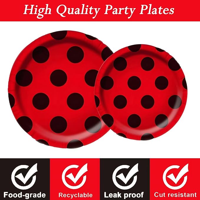 96Pcs Ladybug Plates and Napkins Party Supplies, LadybugThemed Tableware Set, Cute Disposable Dinnerware for Birthday Dessert Tea Party Decoration, 24 Guests