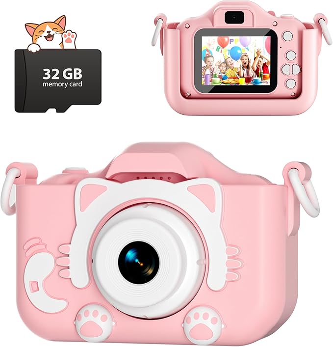 Kids Camera Toys for 3 4 5 6 7 8 9 10 11 12 Year Old Boys/Girls, Kids Digital Camera for Toddler with Video, Christmas Birthday Festival Gifts for Kids, Selfie Camera for Child, 32GB TF Card