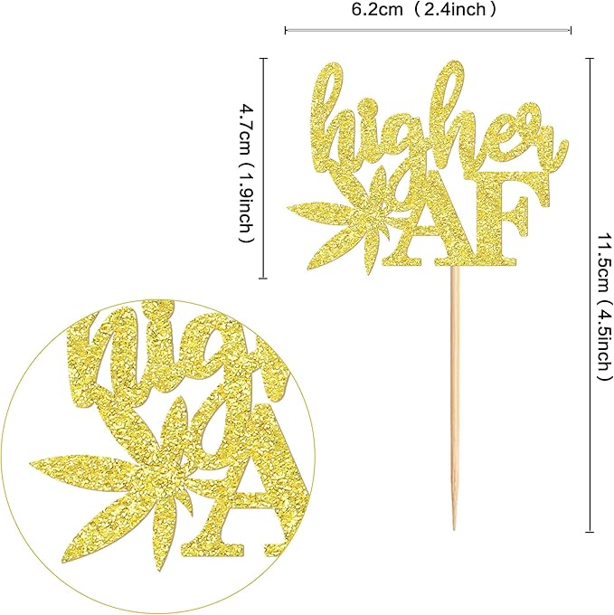 Ercadio 24 Pcs Gold Glitter Marijuana Cupcake Topper Have a Dope Theme Decor Supplies Man Woman Happy Birthday Party Decorations Supplies