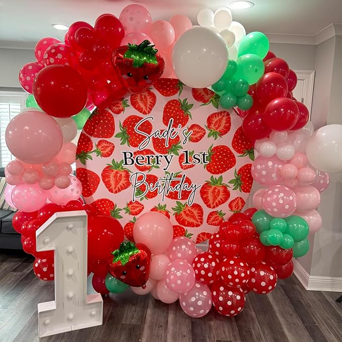 Red and Pink Balloons Strawberry Hot Pastel Light Pink Rose Red Latex Balloons Polka Dot Party Helium Balloon for Sweet Girl Berry Baby Shower Birthday Valentines Day Summer Party Decorations
