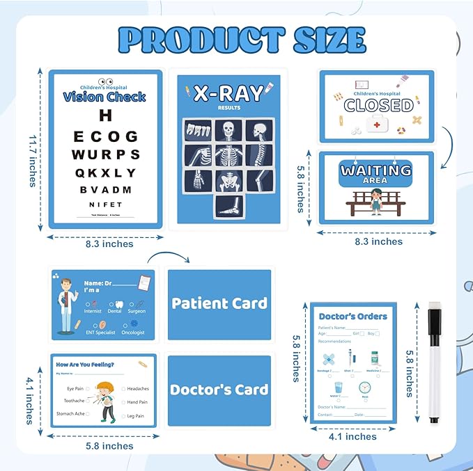 8 PCS Kids Pretend Play Doctor Set Hospital Playset for Kids Pretend Play Doctor Accessories Educational Doctor Kit Doctor Role Play Kit Double-Sided 30 Pages Pads with Pen for Toddlers