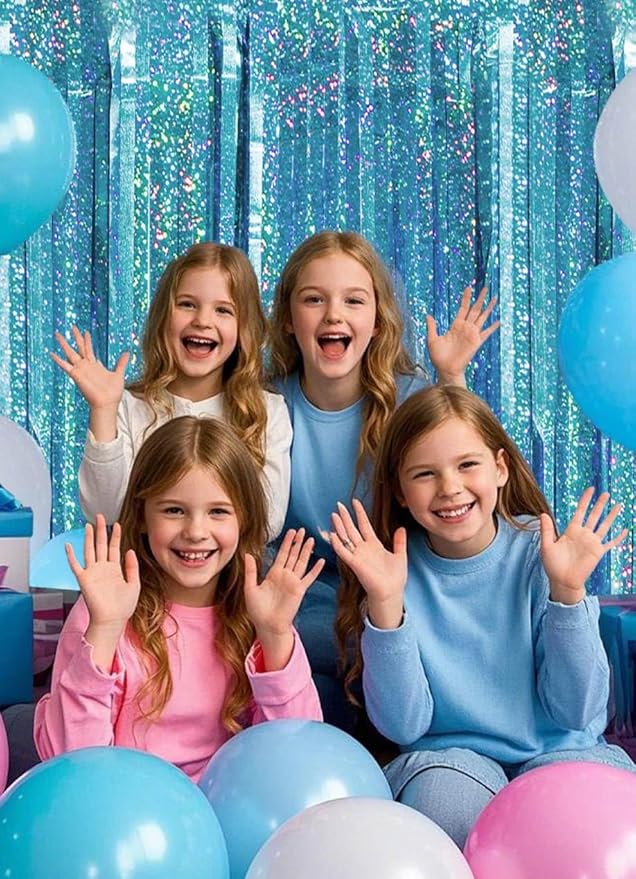 Blue Birthday Decorations Curtain Streamers Ocean Princess Booth Photo Backdrop Streamers Tinsel Accessories Party Decorations 2 Pack