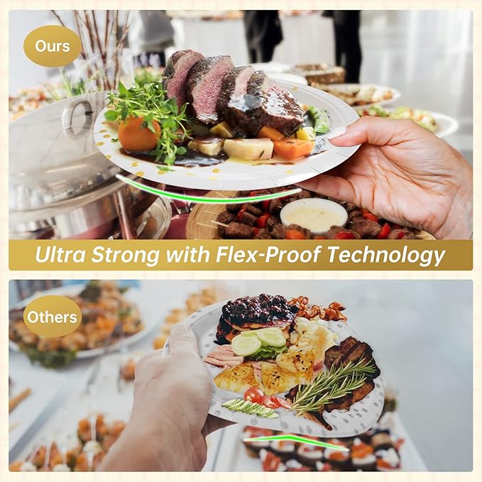 White and Gold Paper Plates Party Supplies,Disposable Gold Dot Paper Dessert Plates,100 Pack - 50 x 9 and 50 x 7 Birthday Plates for Wedding,Graduation