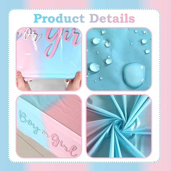 3PCS Plastic Gender Reveal Tablecloths,Gender Reveal Party Supplies Disposable Pink and Blue Table Cover for Boy or Girl GenderReveal Parties Baby Shower Birthday Party Decorations, 51.2X 86.6inch