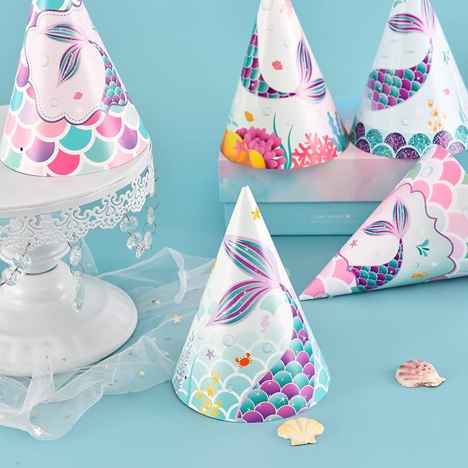 WERNNSAI Birthday Party Hats - 12 Pcs Birthday Party Supplies Cone Hat Headbands Colorful Paper Party Hats for Kids
