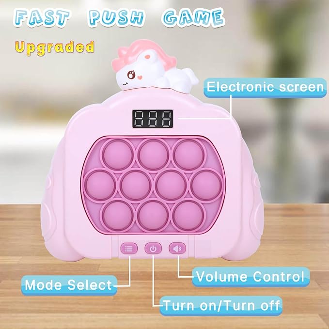 Quick Push Pop Game Fidget Toys, 12 Modes LED Screen Light Up Fast Push Bubble Game, Handheld Speed Pushing Game, Christmas Toys Gifts for 6 7 8 9 10 11 12 Years Old Kids Stocking Stuffers (Unicorn)
