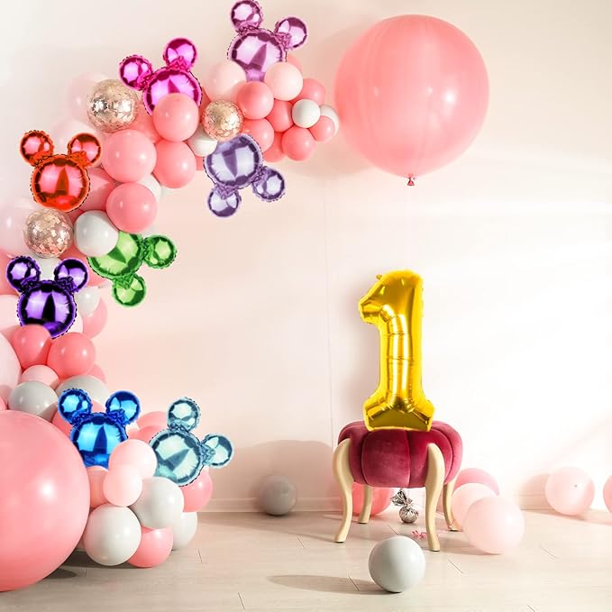 20 Pcs 18 Inch Mouse Head Foil Balloons Colorful Mouse Birthday Mylar Balloons Party Supplies Mouse&Number Aluminum Foil Balloon for Kids First Birthday Baby Shower Theme Party Decoration Photo Props