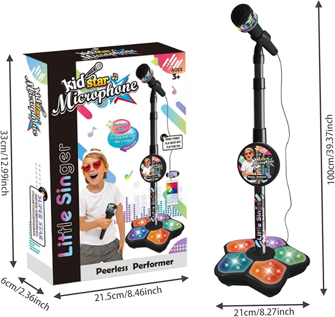 Microphone Stand for Kids, Kids with Stand Adjustable Height Led Light Detachable for Singing Play Party Gifts, with for