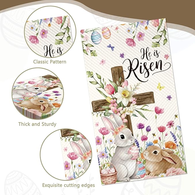 100Pcs He Is Risen Easter Napkins - Watercolor Bunny Rabbit Flower Egg Party Napkins Spring Floral Theme Party Supplies Disposable Luncheon Dinner Napkins 7.8" x4.3" for Tea Party Kitchen
