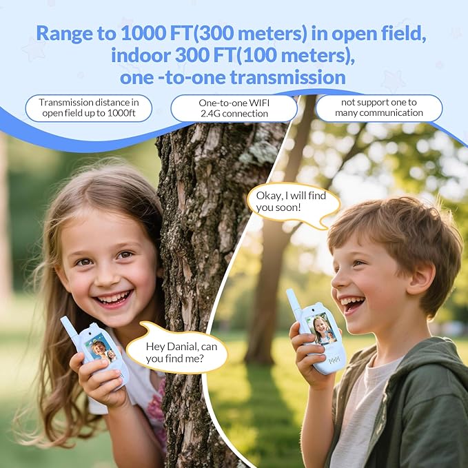 Mafiti Video Walkie Talkies for Kids 2 Pack Rechargeable 1000 Feets Range Toys for 3 4 5 6 7 8 Year Old Boys Girls Birthday Gifts(Blue+Blue)