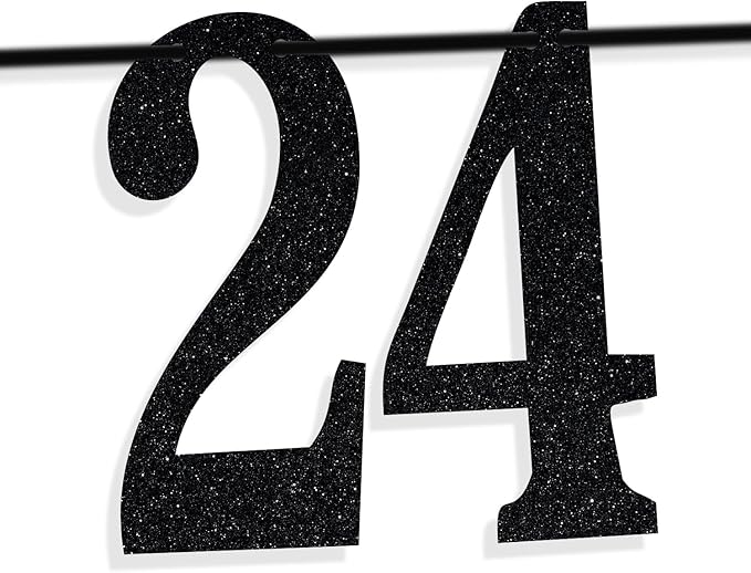 Black Glitter Look at You Turning 24 & Sh*t Banner, Happy 24th Birthday/Level 24 Unlocked/Cheers to 24 Years, Funny 24th Birthday Party Decorations Supplies