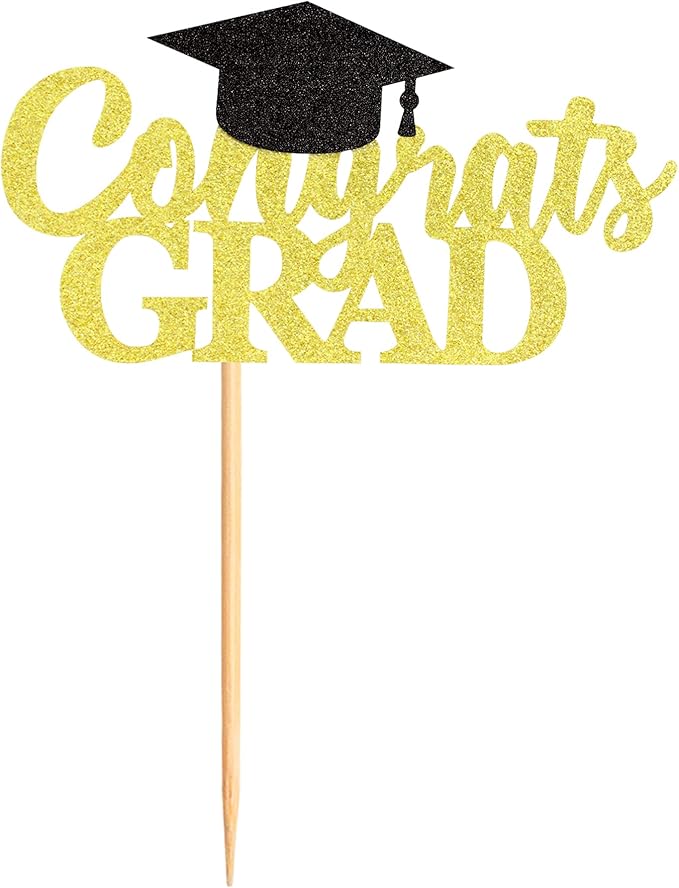 Gold Glitter 2026 Congrates Grad Cake Topper Congrats Grad Cap Cake Picks Graduation Food Picks for Graduate Party Decorations Supplies