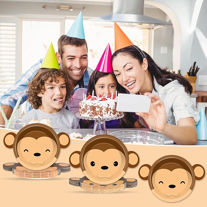 50 Count Monkey Paper Plates Zoo Monkey Shaped Disposable Party Supplies Jungle Safari Party Cake Dessert Plate Animals Theme Dinnerware for Gender Reveal Boy Girl Baby Shower Birthday Decorations