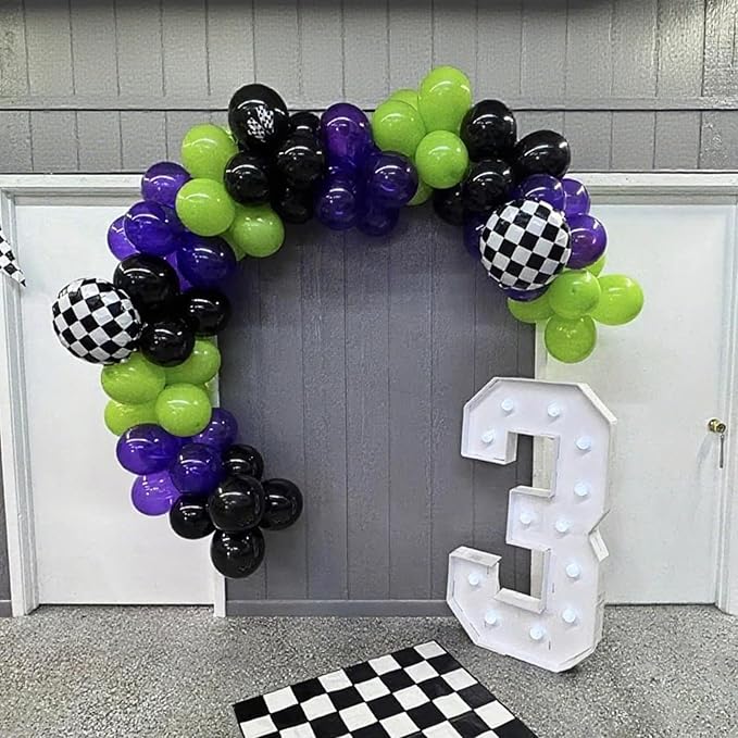 Purple Green Black Balloons, Monster Truck Balloon,12 Inch Green Dark Purple Balloons for Boys 3rd 4th 5th Boys Baby Shower Race Car Theme Truck Theme Birthday Party Decorations