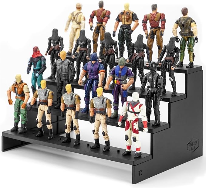 SIXPOINTS 3.75 inch Action Figure Display Shelf With Peg,4 Tier Toy Collectibles Organizer, Compatible with 1/18 Scale Vintage Star Wars /G.i Joe Figures toy (3.75 inch Vintage SW-Black)