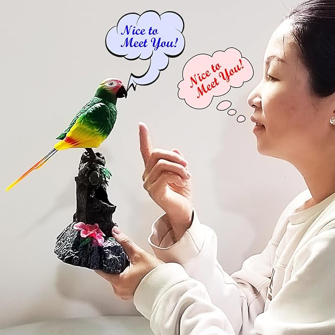 Tipmant Realistic Eelectric Birds Talking Parrots Electronic Pets Office Home Wall Desk Table Decoration Repeat What You Say Kids Toys Birthday Gifts (Green)