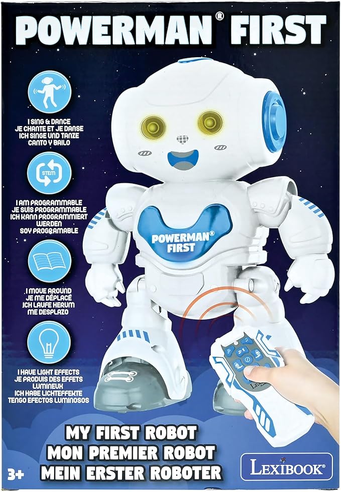 LEXiBOOK Powerman First, My First Smart Interactive Toy Learning Robot Toy for Kids Dancing Plays Music Boy Girl, White/Blue, ROB16