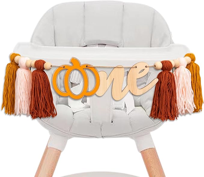 Gostman Pumpkin Tassel High Chair Banner - 1st Birthday Decorations, Fall Highchair Decor for First Birthday