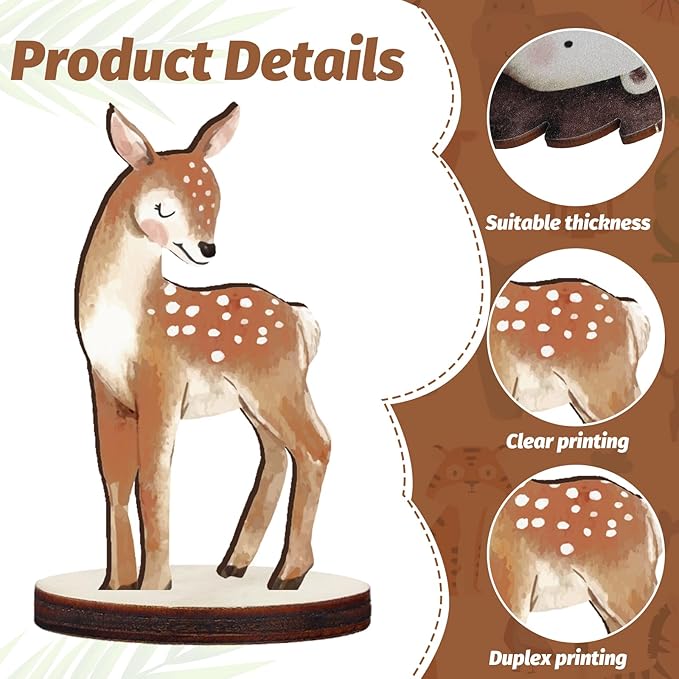 Geetery 12 Pcs Woodland Animals Wooden Animal Cutout Shapes Forest Painted Woodland Baby Shower Decorations Wild Creatures Wood Table Centerpieces for Forest Camp Party Supplies (Cute)
