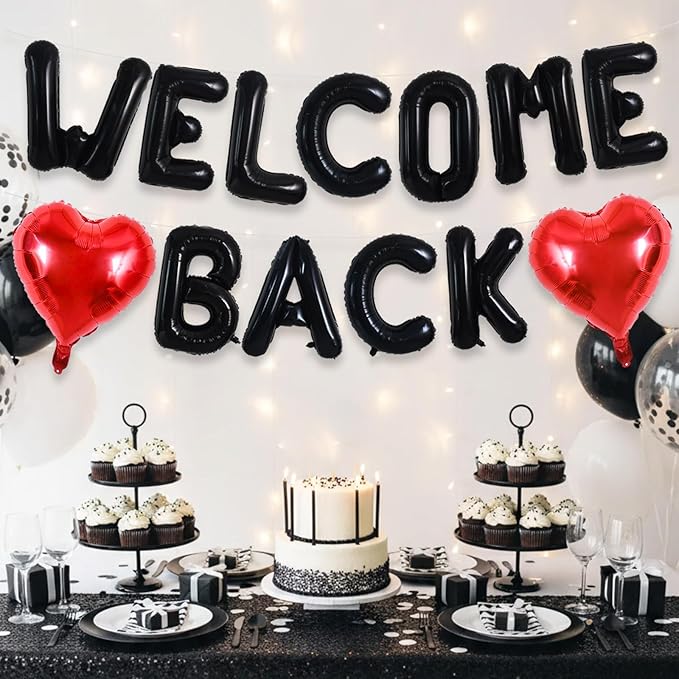 TONIFUL Welcome Back Balloons,16 Inch Black Welcome Back Foil Balloons Banner Welcome Back Party Decorations for Homecoming Party Decorations House Warming Party Family Gathering Supplies