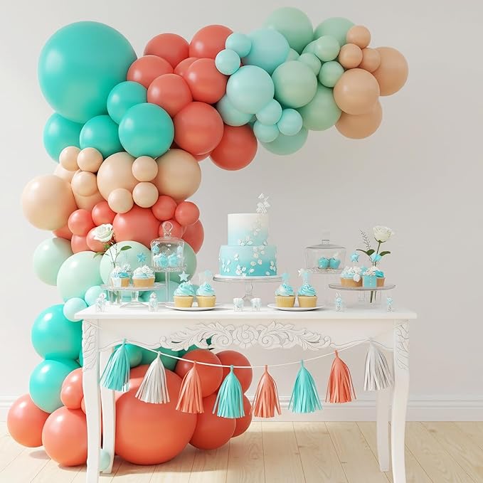 Hawaii Balloons Arch Kit, Tropical Balloon Garland with Orange Teal Blue Balloons for Birthday Decorations, Baby Shower Tropical Hawaii Magic Theme Luau Tiki Party Supplies