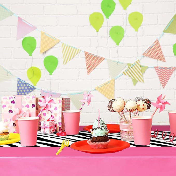 Buryeah 3 Pcs Zebra Tablecloth Zebra Print Plastic Table Cloth Disposable Tablecloth Animal Safari Table Cover 54 x 108'' for Baby Shower Wedding Birthday Party Decorations Supplies(Hot Pink A)
