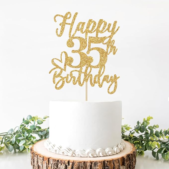 Happy 35th Birthday Cake Topper, 35th Birthday Decorations, Cheers to 35 Years, Hello 35, 35th Happy Birthday Party Supplies Gold Glitter