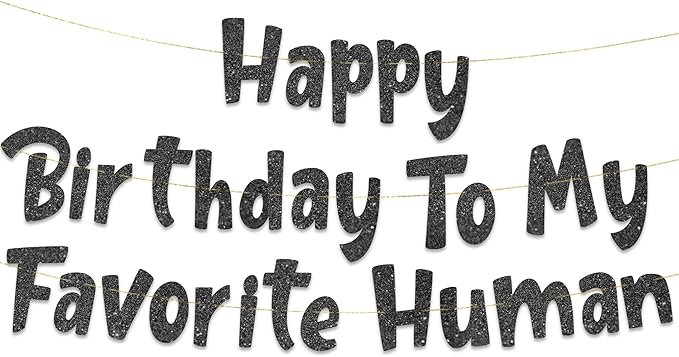 Pre-Strung Happy Birthday To My Favorite Human - Funny Birthday Black Glitter Banner - Funny Birthday Decorations for Men and Women - Party Supplies and Gifts