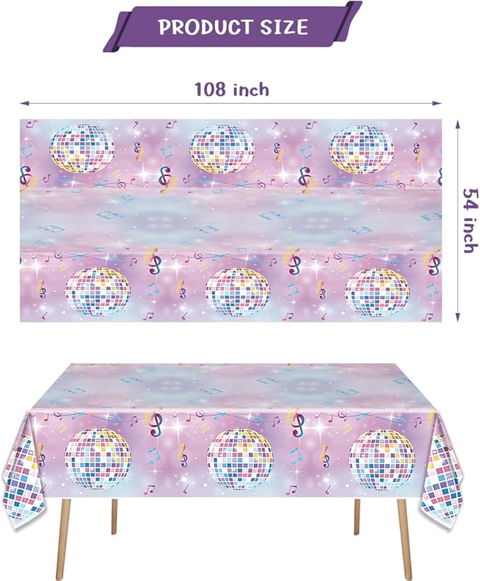 2Pcs 108x54 Inch Disco Ball Party Tablecloth,Music Themed Table Cover for Bachelorette 70s Disco Party Decorations Supplies