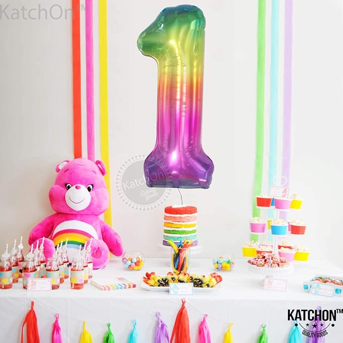 KatchOn, Giant Rainbow 1 Balloon Number - 40 Inch | Tie Dye Balloons | Rainbow 1st Birthday Decorations | 1 Balloon For First Birthday | Number Balloons for Anniversary Decorations