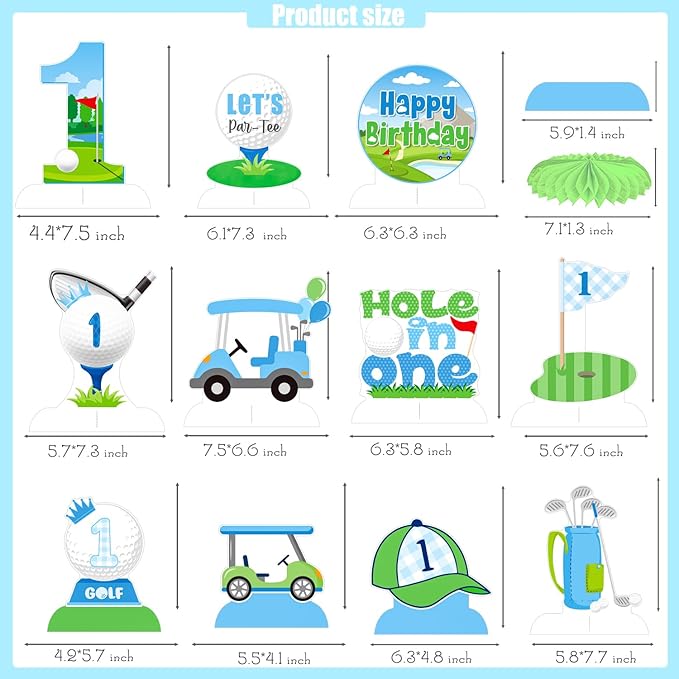 Golf Hole in One Birthday Honeycomb Centerpieces 12PCS Golf 1st Birthday Decorations Golf Themed Party Table Centerpieces Golf First Birthday Party Supplies for 1 Year Old Boys Baby Shower Decor